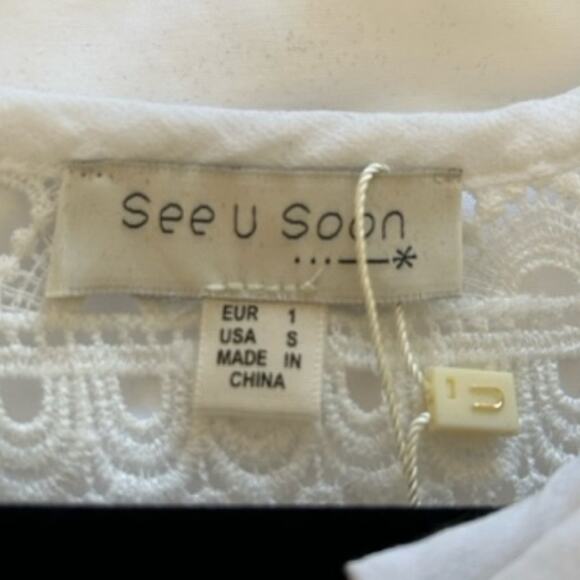 Anthropologie See U Soon Top Women's Off White Button Up L/S Crochet Size S NWT - Picture 9 of 9